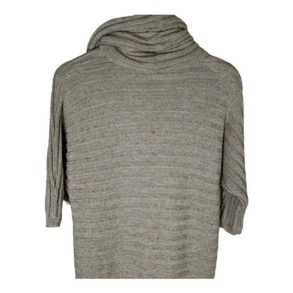 BB Dakota Ribbed Knit Cowl Neck Sweater Tan Beige Short Sleeve Size Small - Picture 6 of 9